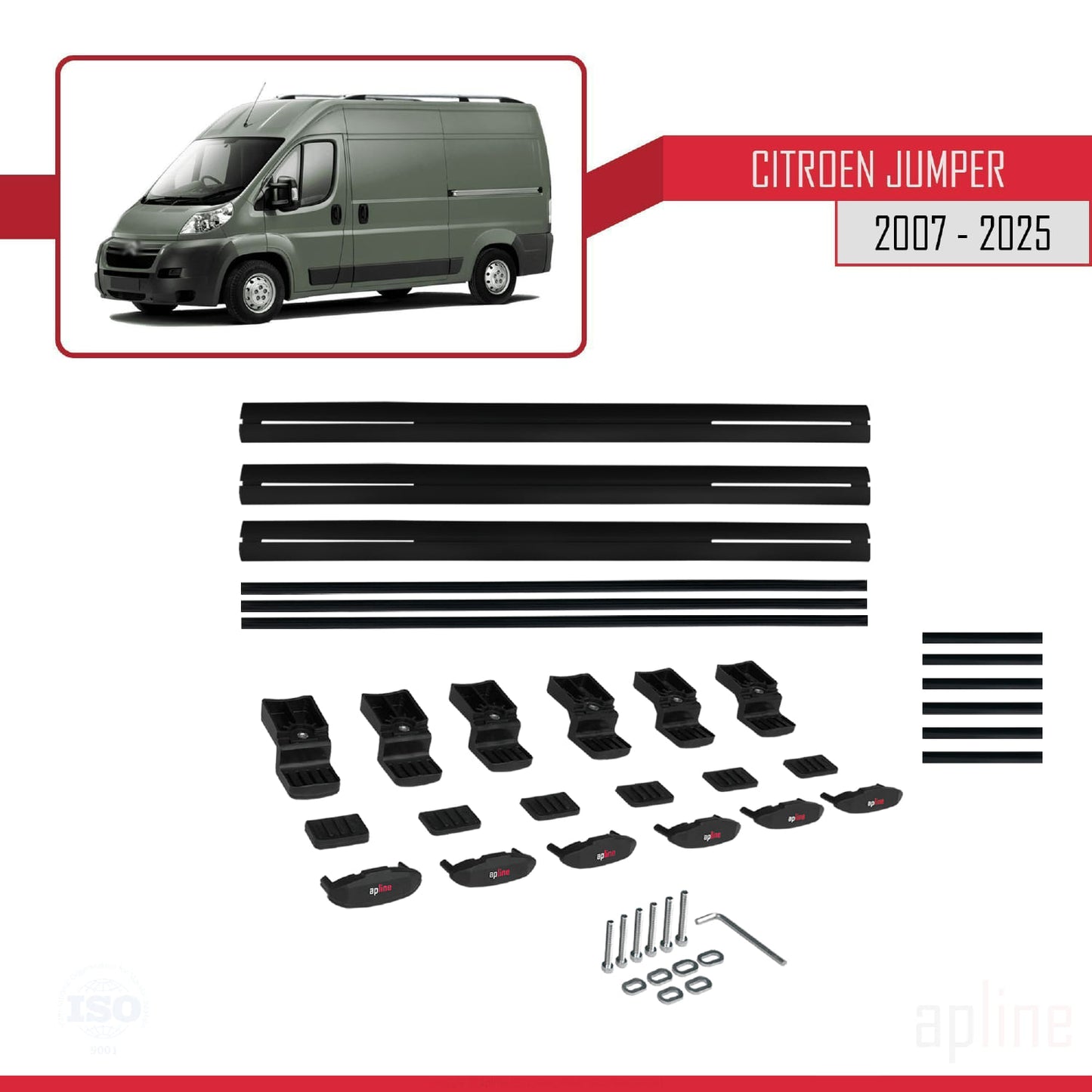 Compatibile con Citroen Jumper 2 2007-2025 modello BASIC Barre portatutto per auto Portapacchi in alluminio nero 3 barre