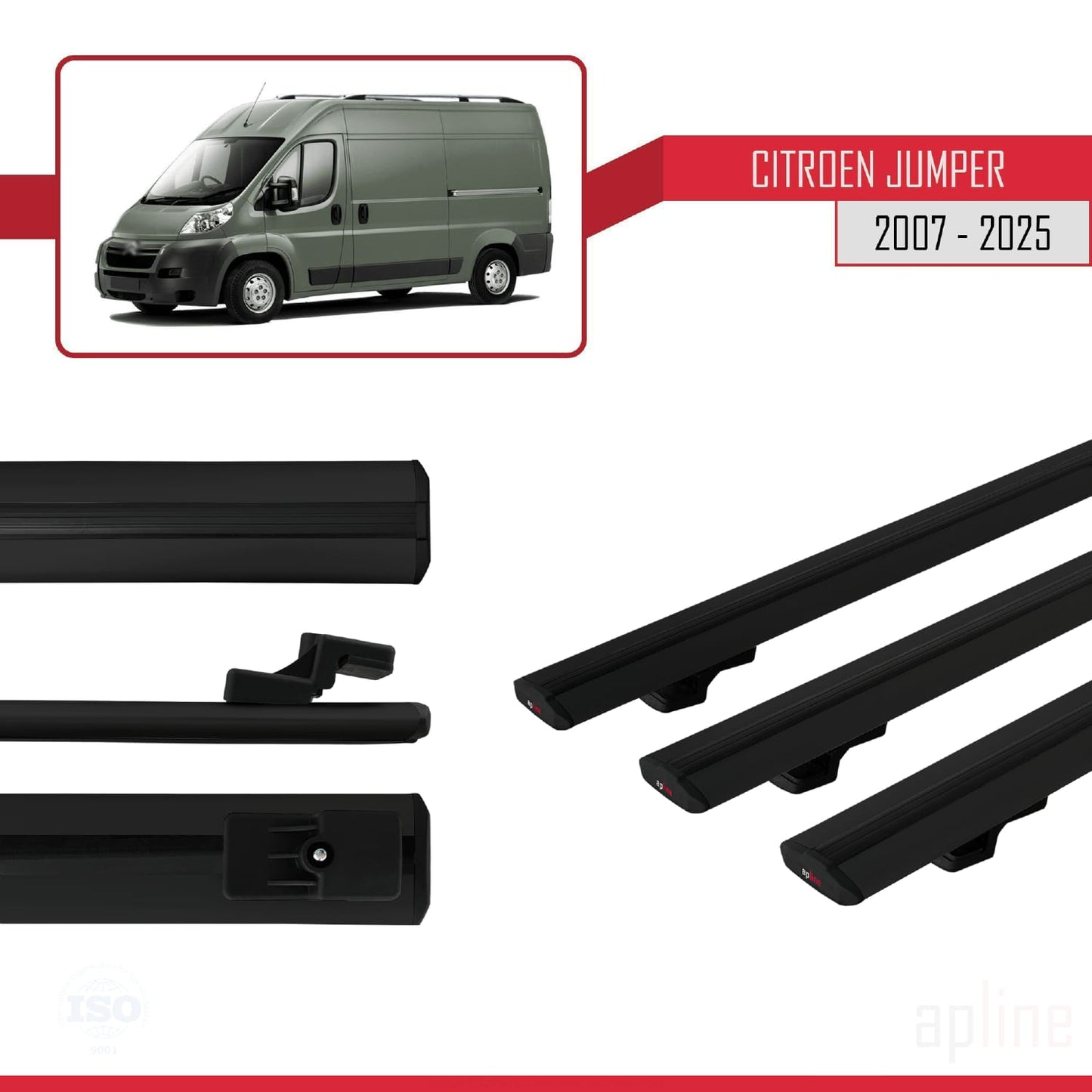 Compatibile con Citroen Jumper 2 2007-2025 modello BASIC Barre portatutto per auto Portapacchi in alluminio nero 3 barre