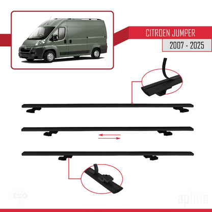 Compatibile con Citroen Jumper 2 2007-2025 modello BASIC Barre portatutto per auto Portapacchi in alluminio nero 3 barre