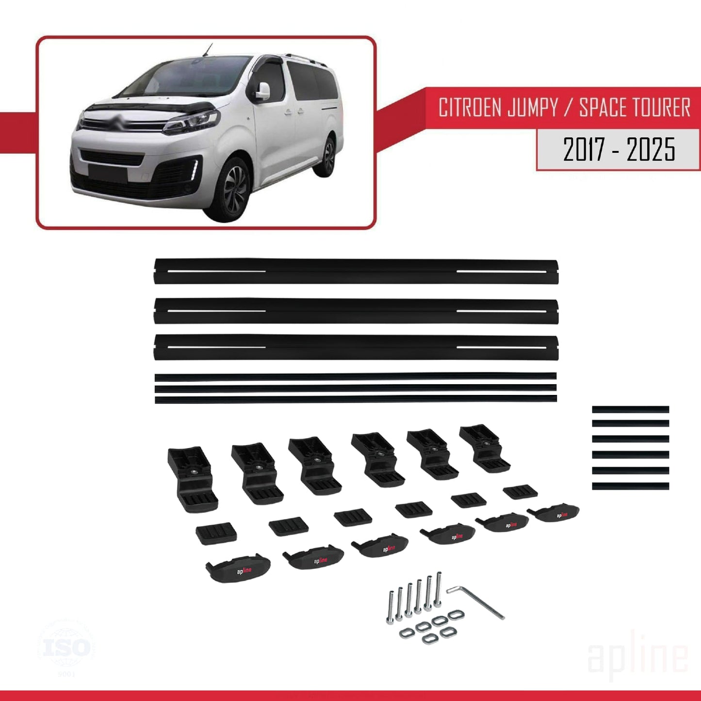 Compatibile con Citroen Jumpy 3 (K0) Space Tourer 2017-2025 modello BASIC Barre portatutto per auto Portapacchi in alluminio nero 3 barre