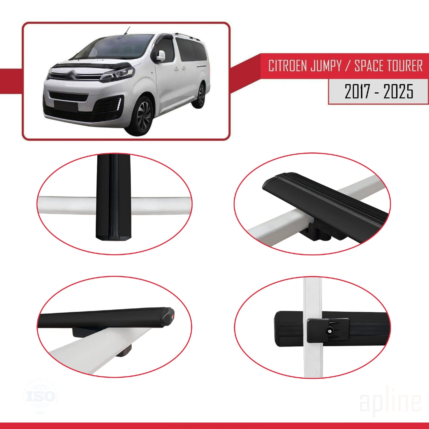 Compatibile con Citroen Jumpy 3 (K0) Space Tourer 2017-2025 modello BASIC Barre portatutto per auto Portapacchi in alluminio nero 2 barre