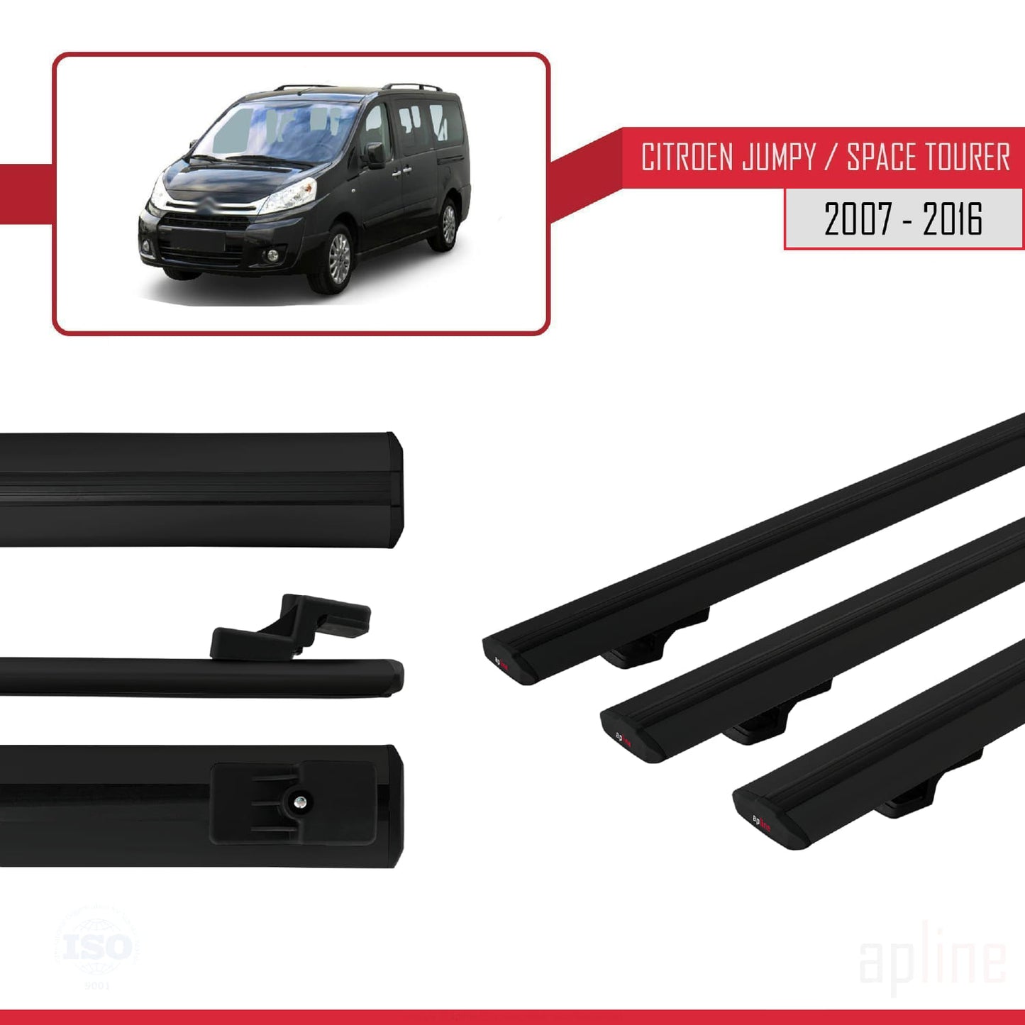 Compatibile con Citroen Jumpy 2 (G9) 2007-2016 modello BASIC Barre portatutto per auto Portapacchi in alluminio nero 3 barre