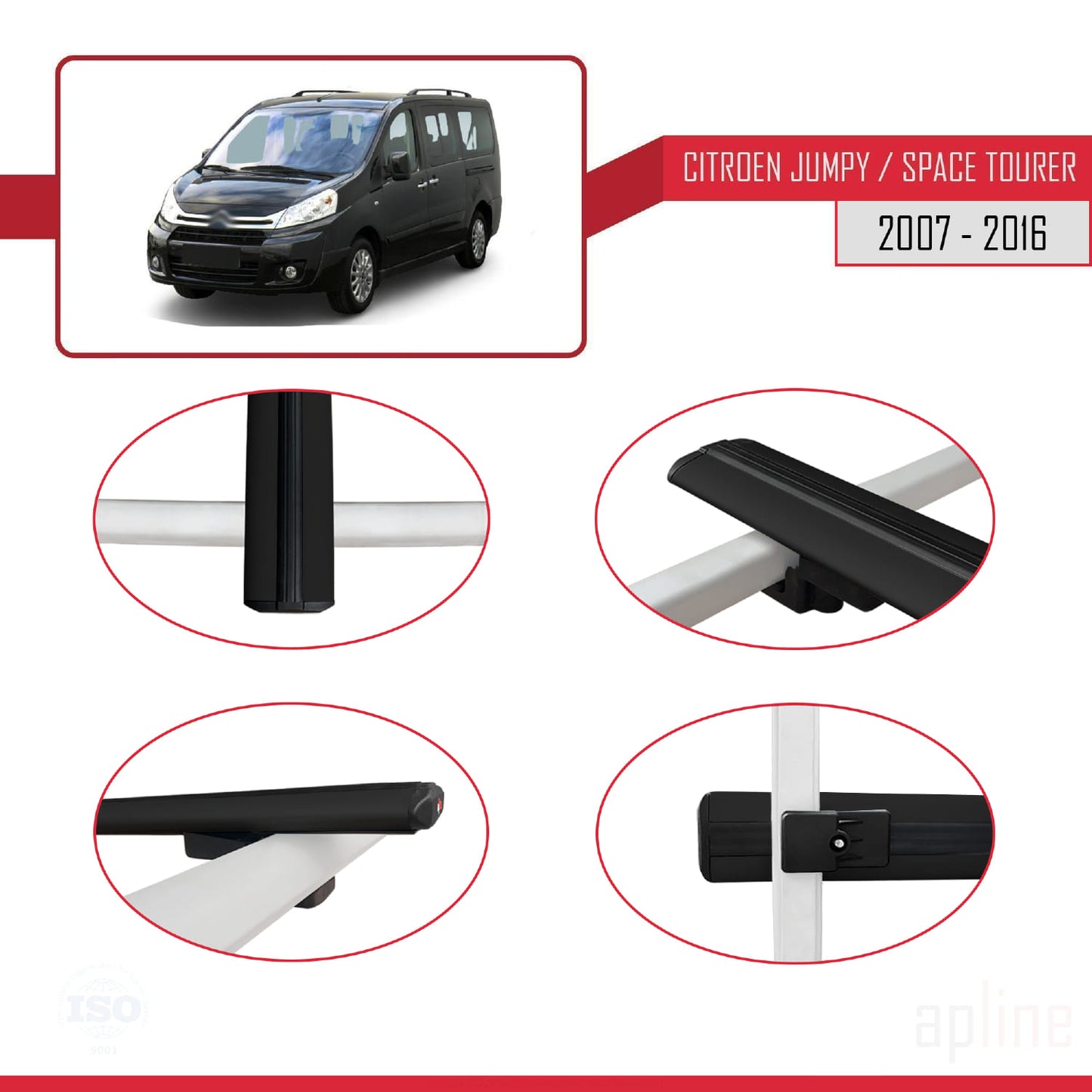 Compatibile con Citroen Jumpy 2 (G9) 2007-2016 modello BASIC Barre portatutto per auto Portapacchi in alluminio nero 3 barre