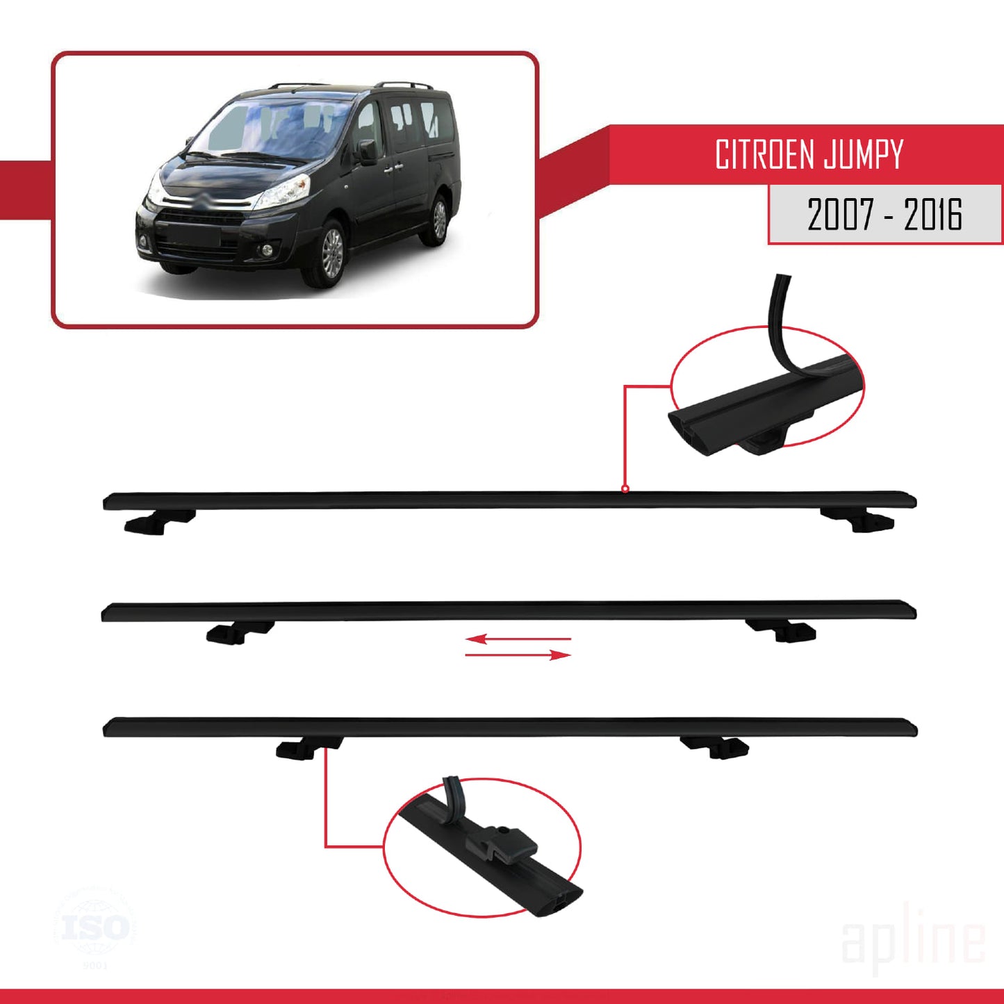 Compatibile con Citroen Jumpy 2 (G9) 2007-2016 modello BASIC Barre portatutto per auto Portapacchi in alluminio nero 2 barre