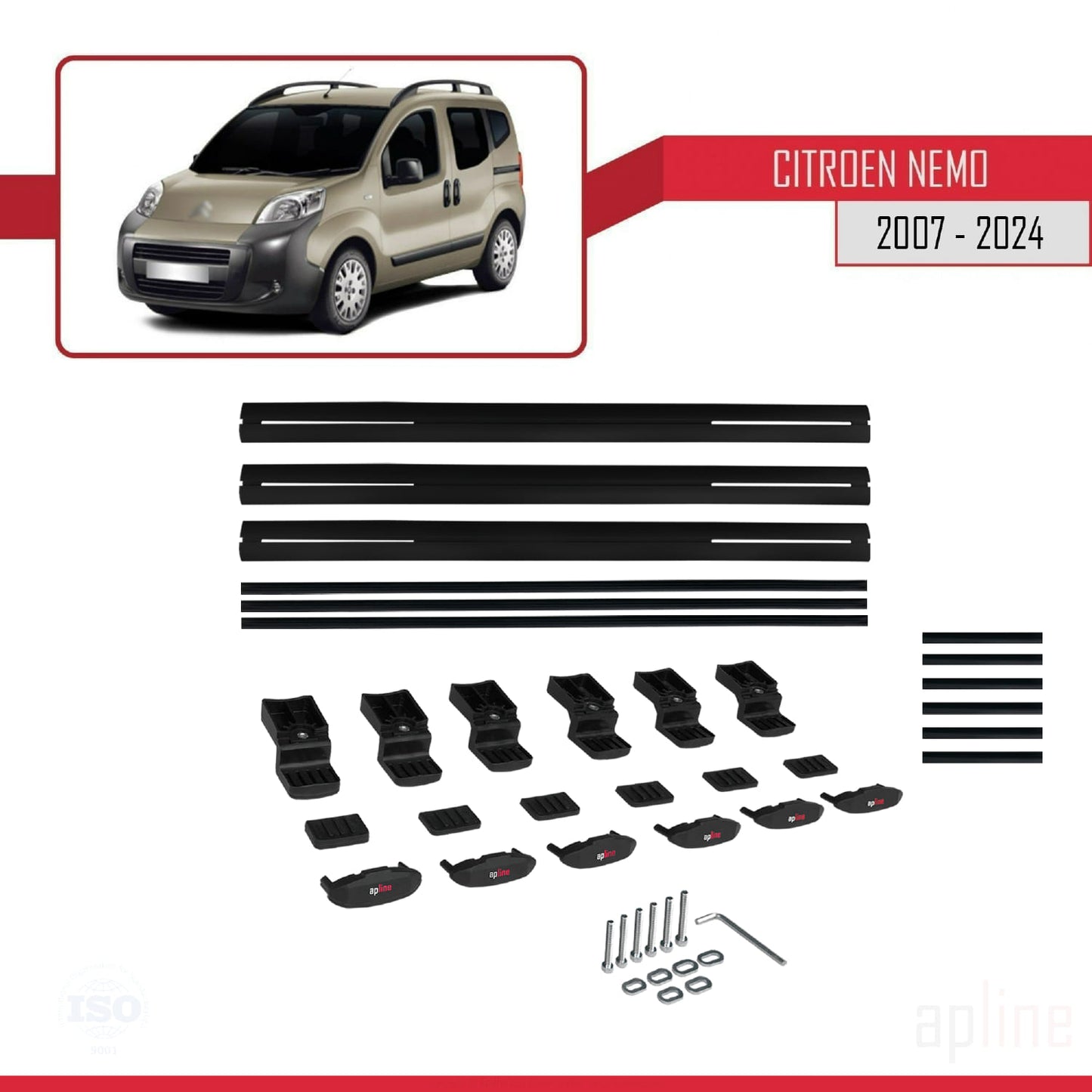 Compatibile con Citroen Nemo 3 (225) 2007-2024 modello BASIC Barre portatutto per auto Portapacchi in alluminio nero 3 barre