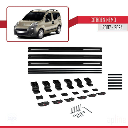 Compatibile con Citroen Nemo 3 (225) 2007-2024 modello BASIC Barre portatutto per auto Portapacchi in alluminio nero 3 barre