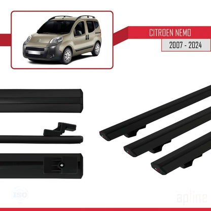 Compatibile con Citroen Nemo 3 (225) 2007-2024 modello BASIC Barre portatutto per auto Portapacchi in alluminio nero 3 barre