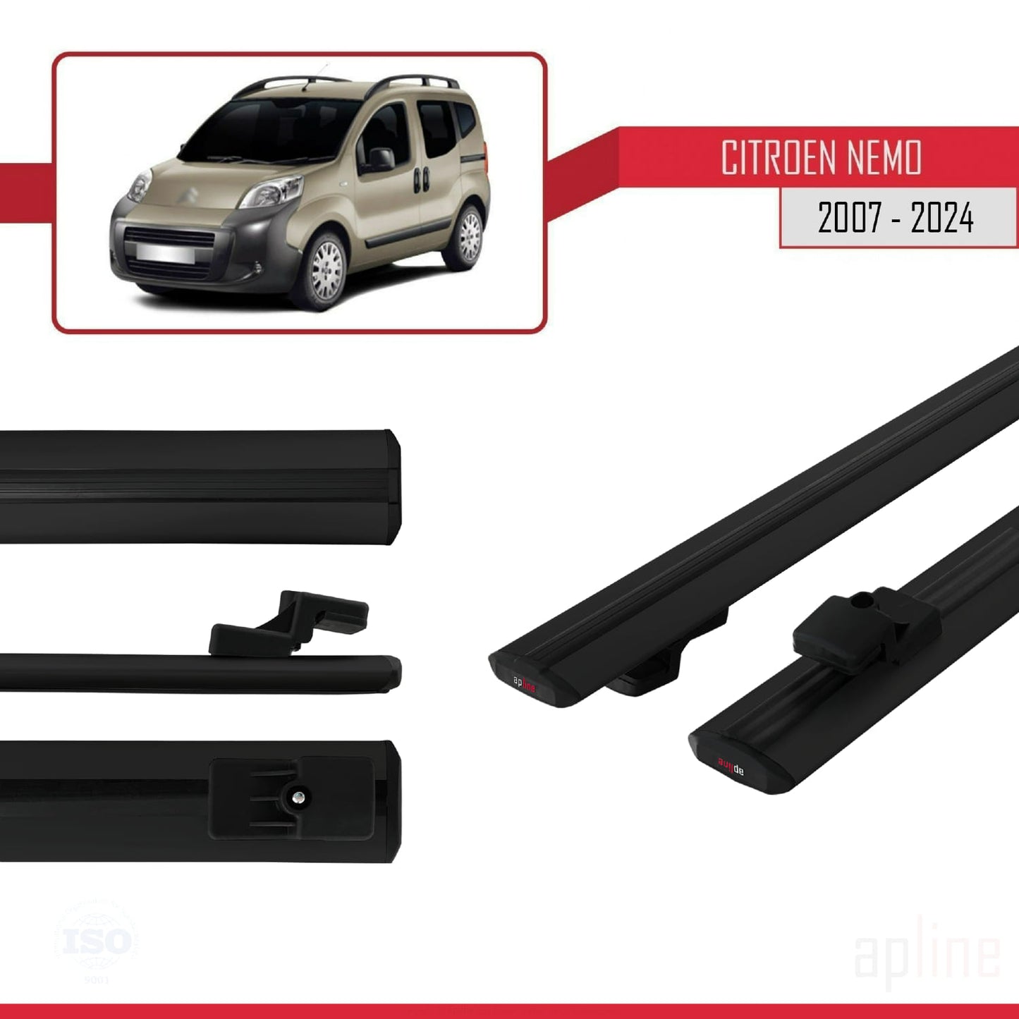 Compatibile con Citroen Nemo 3 (225) 2007-2024 modello BASIC Barre portatutto per auto Portapacchi in alluminio nero 2 barre