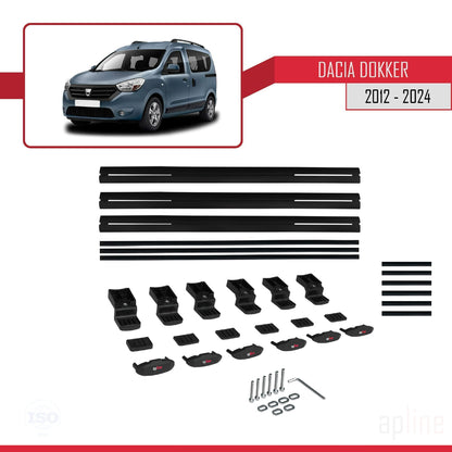 Compatibile con Dacia Dokker (K67) 2012-2024 modello BASIC Barre portatutto per auto Portapacchi in alluminio nero 3 barre