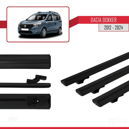 Compatibile con Dacia Dokker (K67) 2012-2024 modello BASIC Barre portatutto per auto Portapacchi in alluminio nero 3 barre