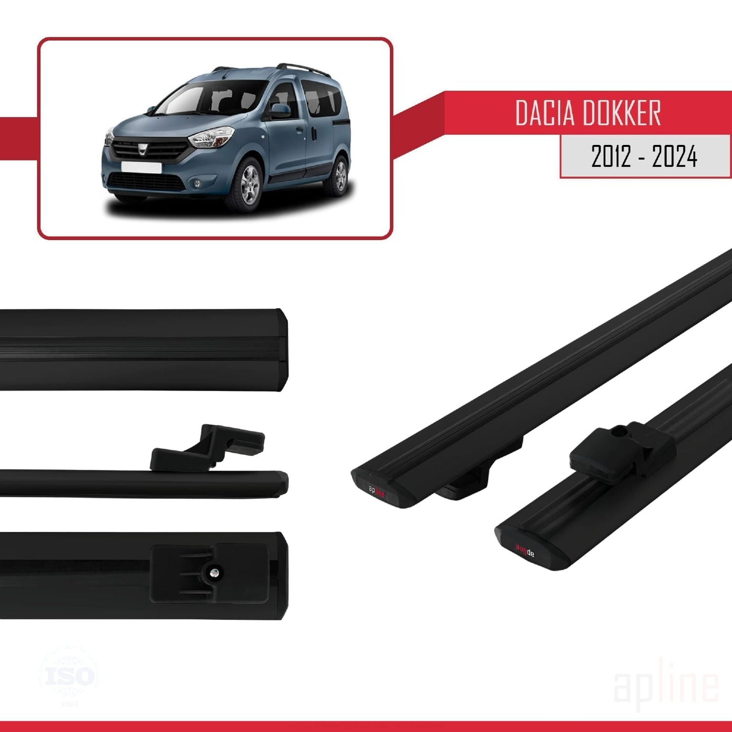 Compatibile con Dacia Dokker (K67) 2012-2024 modello BASIC Barre portatutto per auto Portapacchi in alluminio nero 2 barre