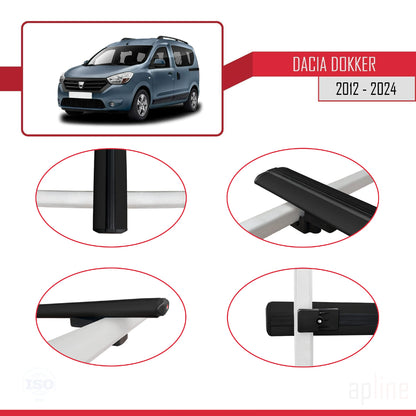 Compatibile con Dacia Dokker (K67) 2012-2024 modello BASIC Barre portatutto per auto Portapacchi in alluminio nero 2 barre