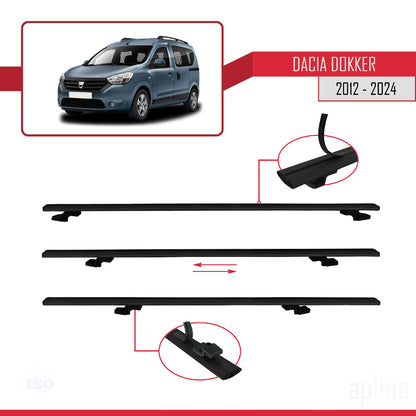 Compatibile con Dacia Dokker (K67) 2012-2024 modello BASIC Barre portatutto per auto Portapacchi in alluminio nero 2 barre