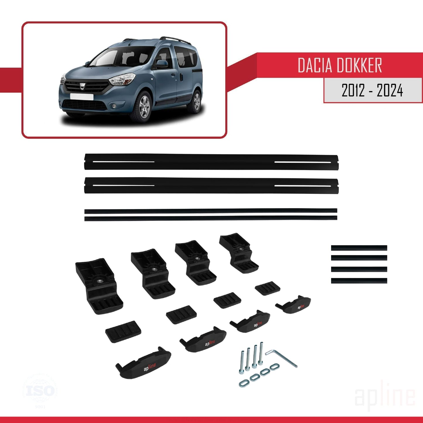 Compatibile con Dacia Dokker (K67) 2012-2024 modello BASIC Barre portatutto per auto Portapacchi in alluminio nero 2 barre