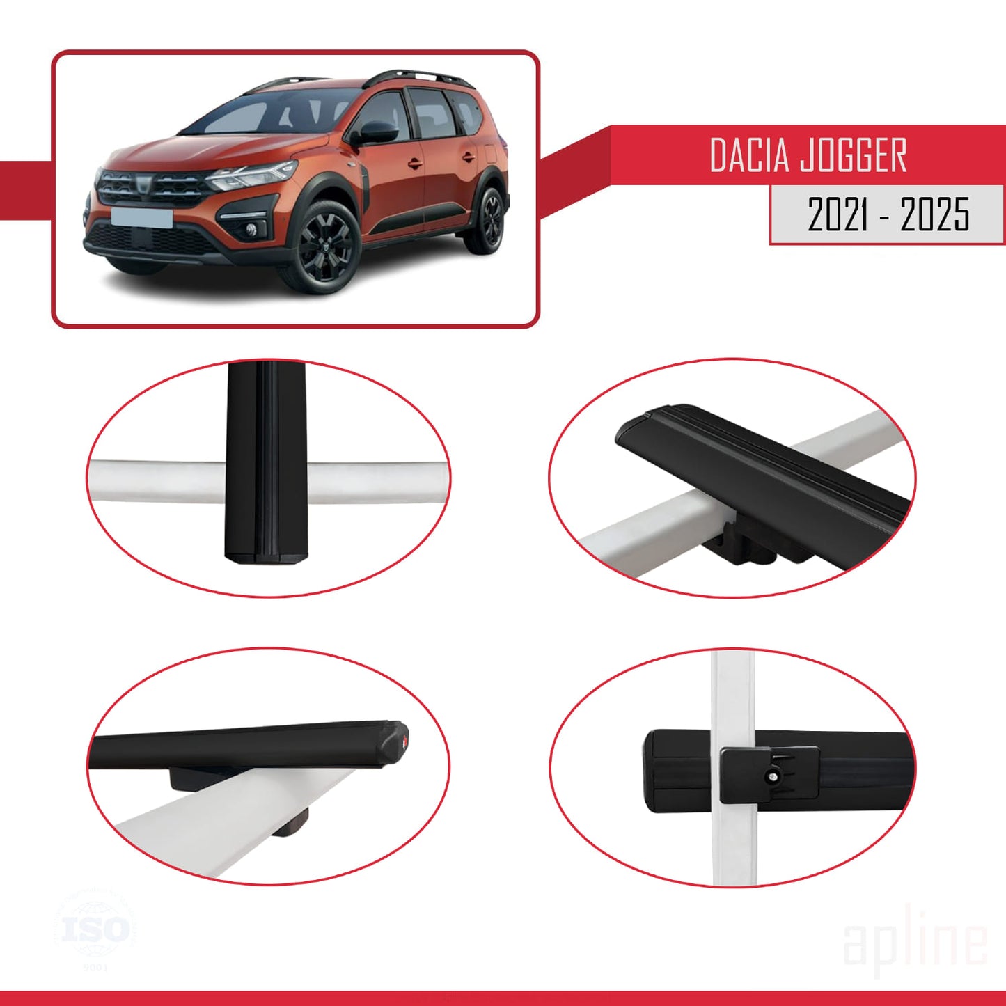 Compatible avec Dacia Jogger 2021-2025 BASIC Model Barres de Toit Railing Porte-Bagages de Voiture Noir Aluminium 2 Barres
