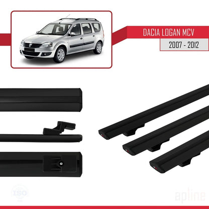 Compatibile con Dacia Logan 2 MCV (K52) 2007-2012 modello BASIC Barre portatutto per auto Portapacchi in alluminio nero 3 barre