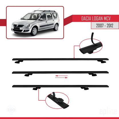 Compatibile con Dacia Logan 2 MCV (K52) 2007-2012 modello BASIC Barre portatutto per auto Portapacchi in alluminio nero 3 barre
