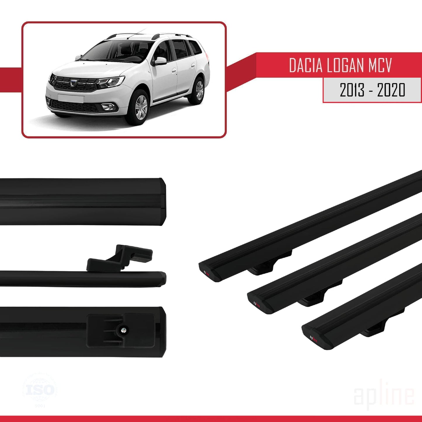 Compatibile con Dacia Logan 2 MCV (K52) 2013-2020 modello BASIC Barre portatutto per auto Portapacchi in alluminio nero 3 barre