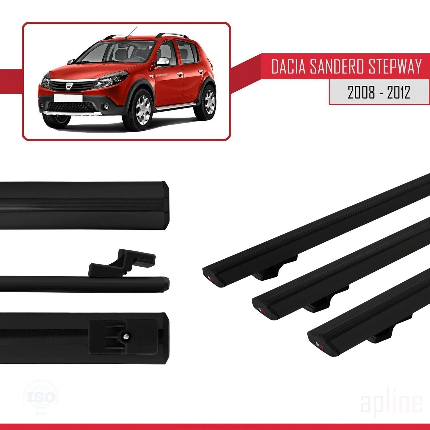 Compatibile con Dacia Sandero Stepway 2008-2012 modello BASIC Barre portatutto per auto Portapacchi in alluminio nero 3 barre