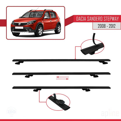 Compatibile con Dacia Sandero Stepway 2008-2012 modello BASIC Barre portatutto per auto Portapacchi in alluminio nero 3 barre