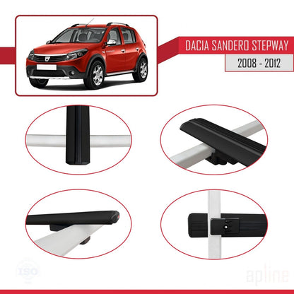 Kompatibel mit Dacia Sandero Stepway 2008-2012 Basismodell Dachgepäckträger, schwarzes Aluminium, 2 Stangen