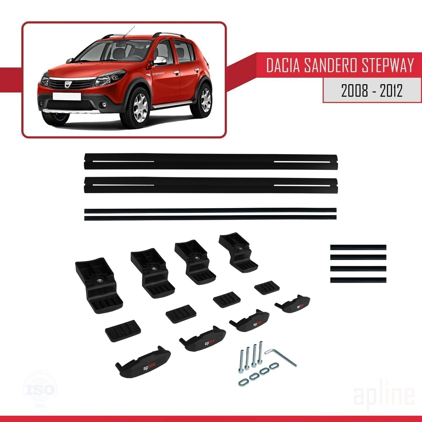 Kompatibel mit Dacia Sandero Stepway 2008-2012 Basismodell Dachgepäckträger, schwarzes Aluminium, 2 Stangen