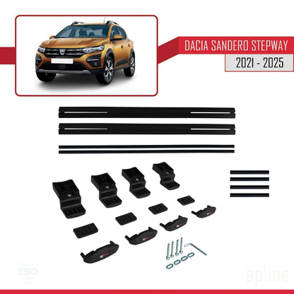 Compatible avec Dacia Sandero Stepway 3 2021-2025 BASIC Model Barres de Toit Railing Porte-Bagages de Voiture Noir Aluminium 2 Barres