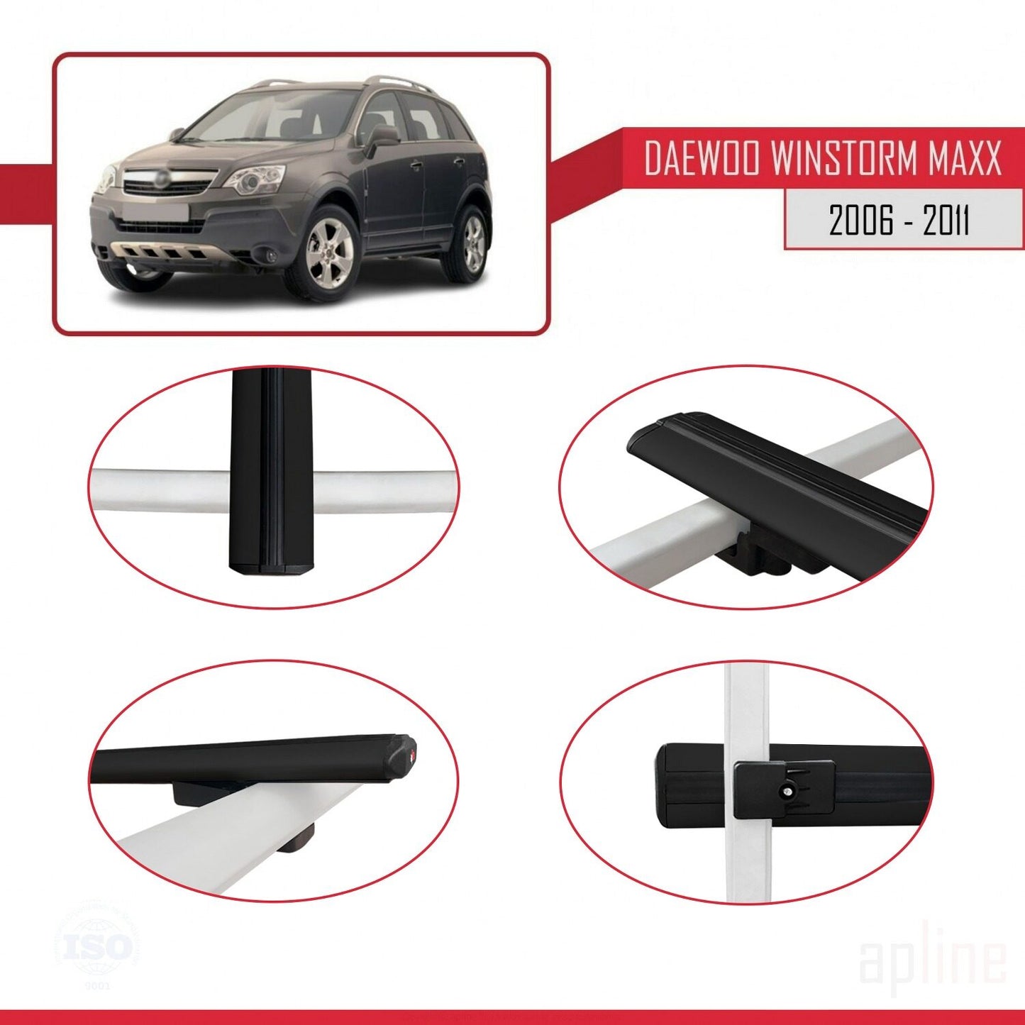 Compatible avec Daewoo Winstorm MaXX 2006-2011 BASIC Model Barres de Toit Railing Porte-Bagages de Voiture Noir Aluminium 2 Barres