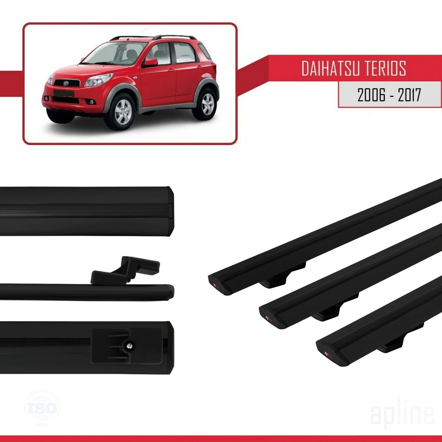 Compatible avec Daihatsu Terios 2 (J200) 2006-2017 BASIC Model Barres de Toit Railing Porte-Bagages de Voiture Noir Aluminium 3 Barres