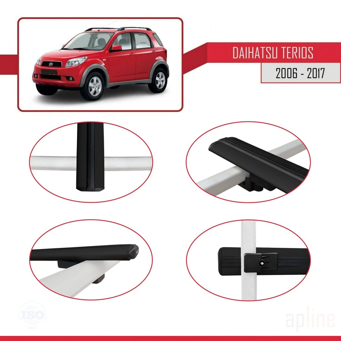 Compatible avec Daihatsu Terios 2 (J200) 2006-2017 BASIC Model Barres de Toit Railing Porte-Bagages de Voiture Noir Aluminium 3 Barres