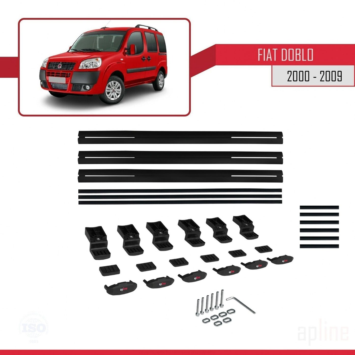 Compatibile con Fiat Doblo 2000-2009 modello BASIC Barre portatutto Railing Portapacchi per auto Alluminio nero 3 barre
