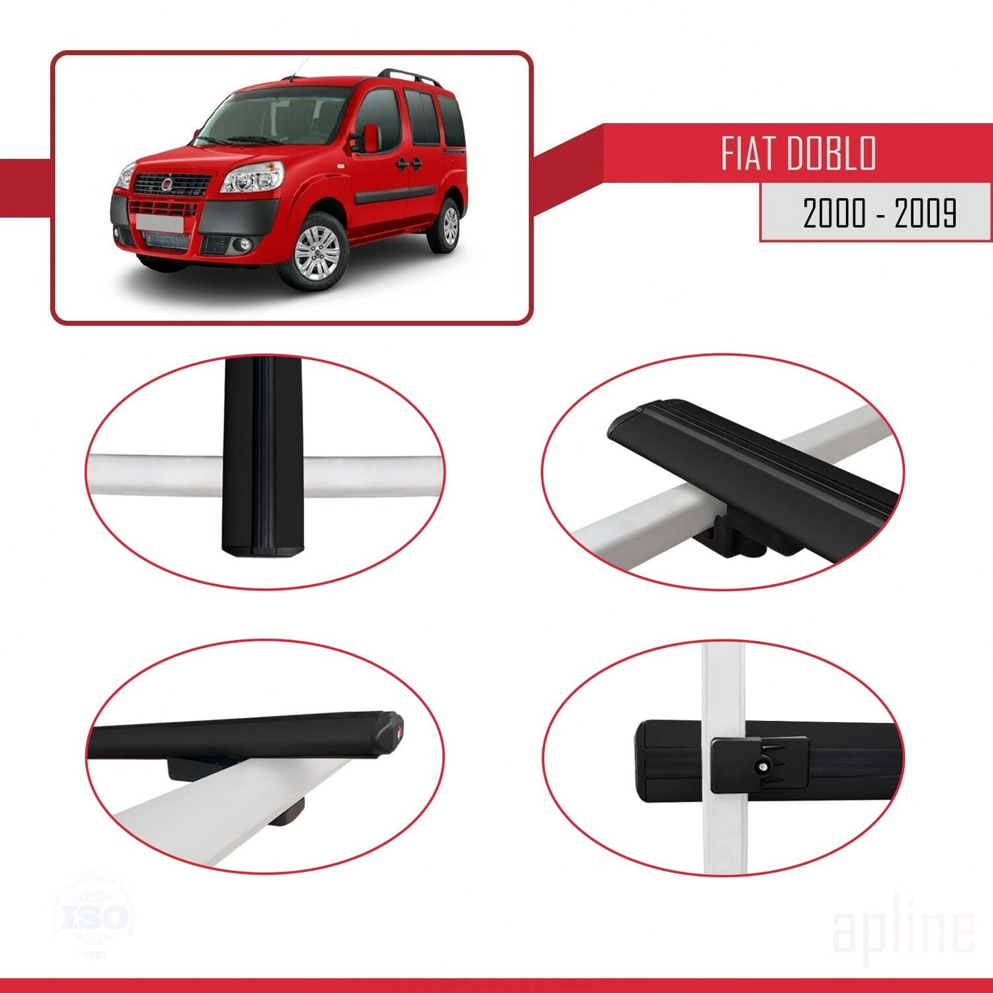 Compatibile con Fiat Doblo 2000-2009 modello BASIC Barre portatutto Railing Portapacchi per auto Alluminio nero 2 barre