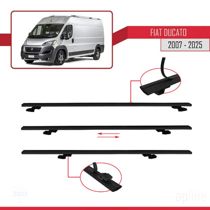 Kompatibel mit Fiat Ducato 3 2007-2025 Basismodell Dachgepäckträger, schwarzes Aluminium, 2 Stangen