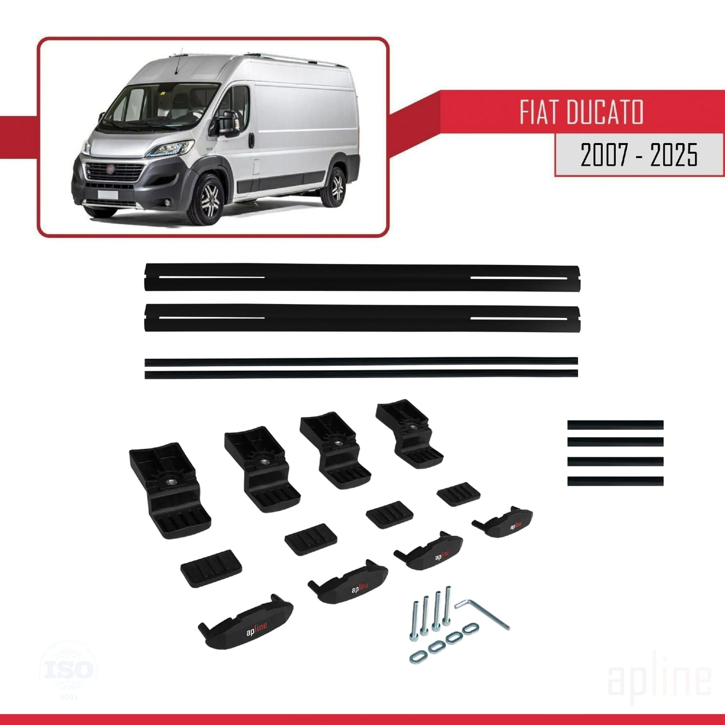 Kompatibel mit Fiat Ducato 3 2007-2025 Basismodell Dachgepäckträger, schwarzes Aluminium, 2 Stangen