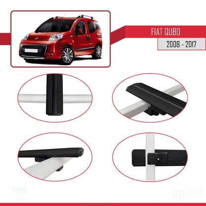 Kompatibel mit Fiat Qubo 2008-2017 Basismodell Dachgepäckträger, schwarzes Aluminium, 3 Stangen