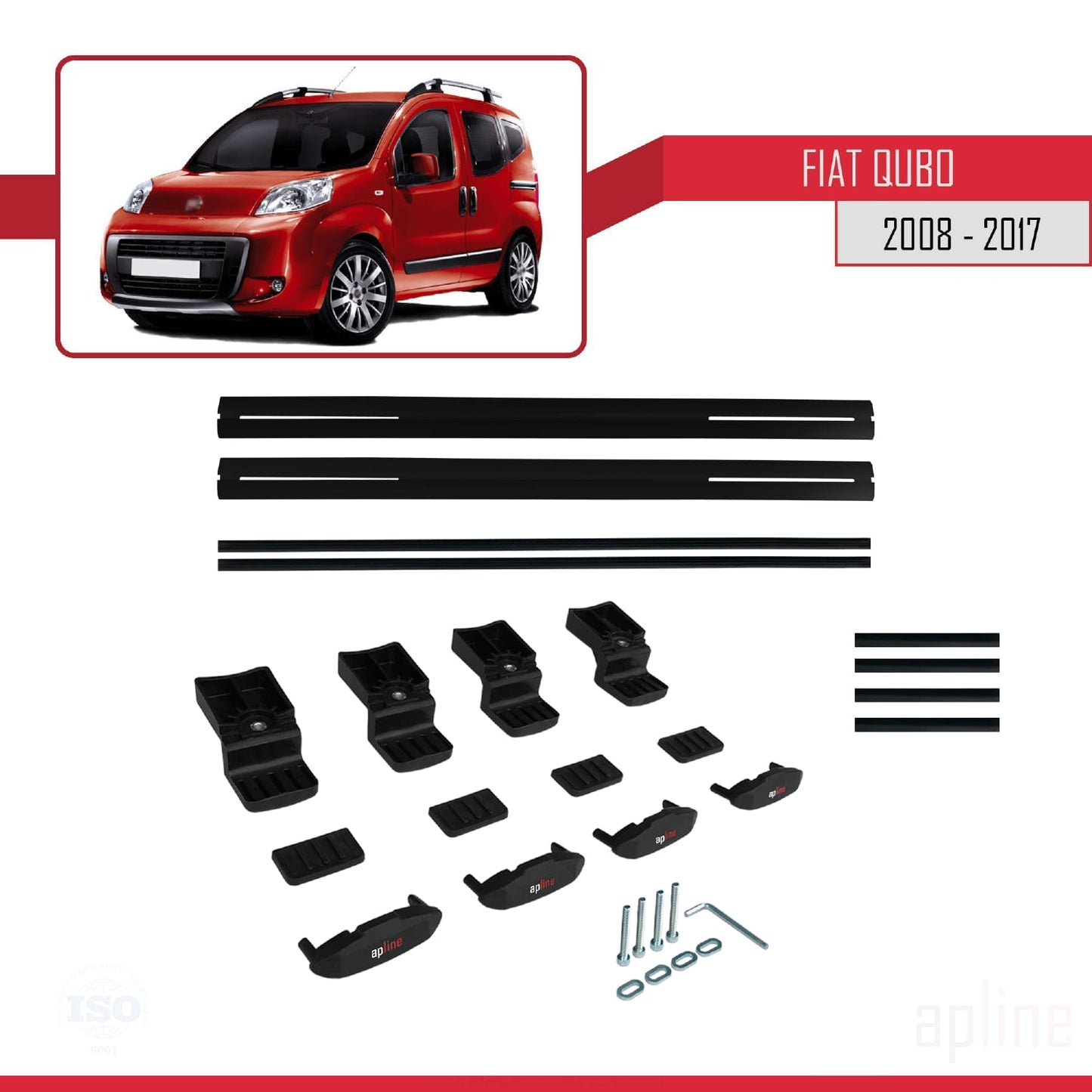 Compatible avec Fiat Qubo 2008-2017 BASIC Model Barres de Toit Railing Porte-Bagages de Voiture Noir Aluminium 2 Barres