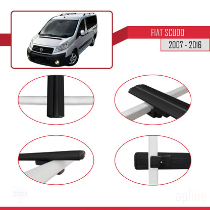 Kompatibel mit Fiat Scudo 2 2007-2016 Basismodell Dachgepäckträger, schwarzes Aluminium, 4 Stangen