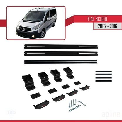Kompatibel mit Fiat Scudo 2 2007-2016 Basismodell Dachgepäckträger, schwarzes Aluminium, 2 Stangen