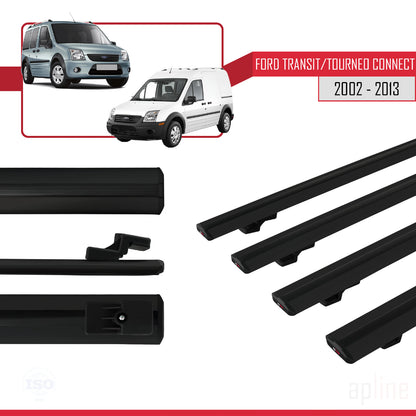 Compatibile con Ford Transit/Tourneo Connect modello BASIC 2002-2013 Barre portatutto per auto Portapacchi in alluminio nero 4 barre