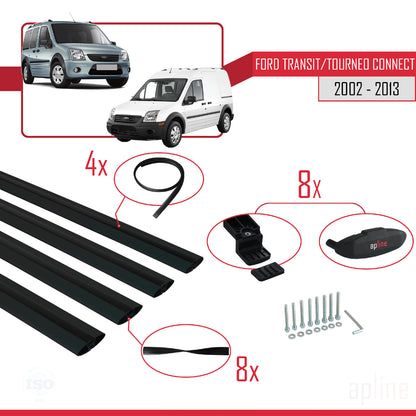 Compatibile con Ford Transit/Tourneo Connect modello BASIC 2002-2013 Barre portatutto per auto Portapacchi in alluminio nero 4 barre