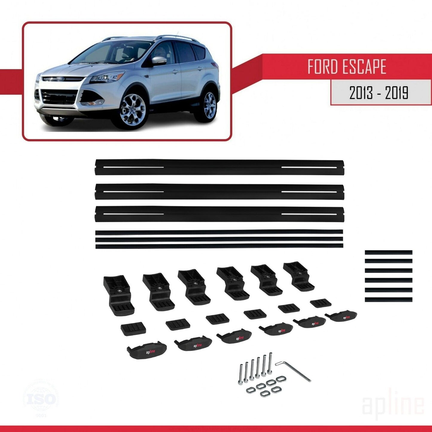 Compatibile con Ford Escape 3 modello BASIC 2013-2019 Barre portatutto per auto Portapacchi in alluminio nero 3 barre