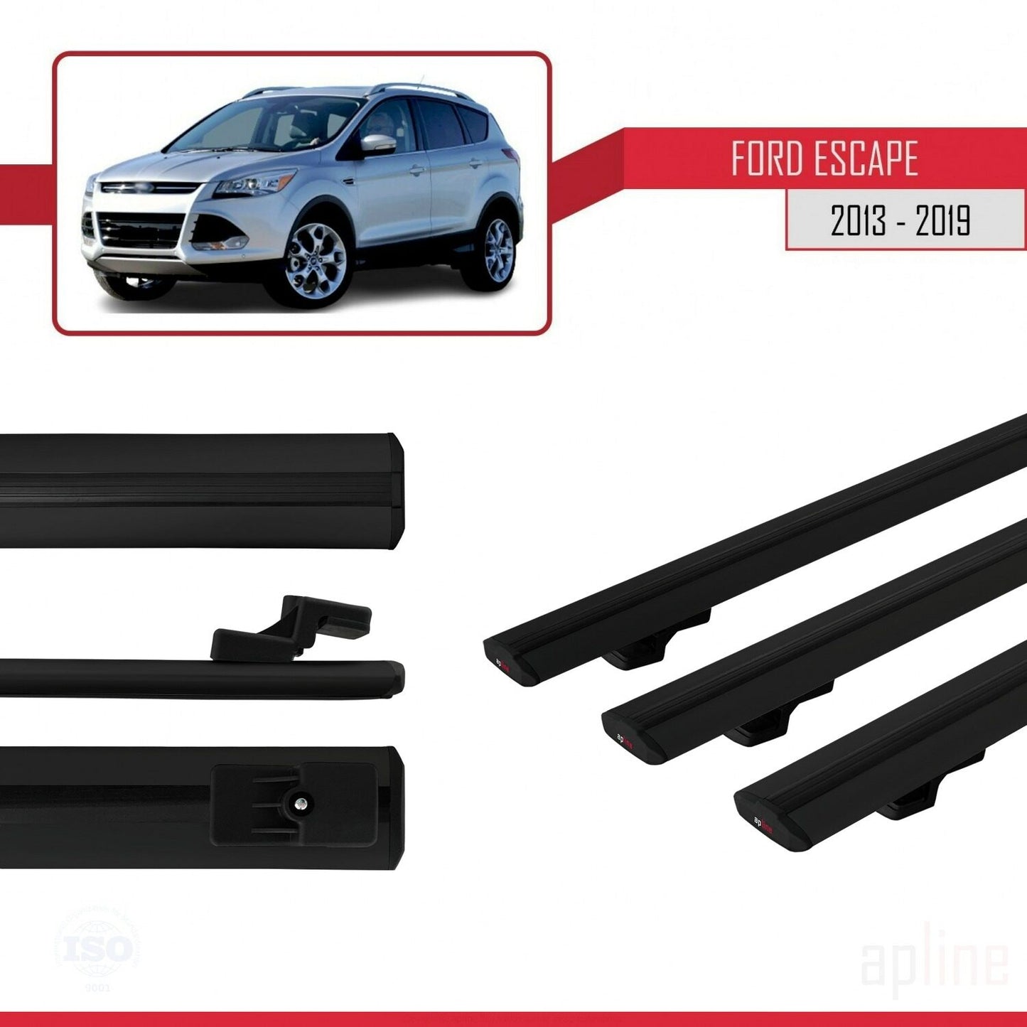 Compatibile con Ford Escape 3 modello BASIC 2013-2019 Barre portatutto per auto Portapacchi in alluminio nero 3 barre
