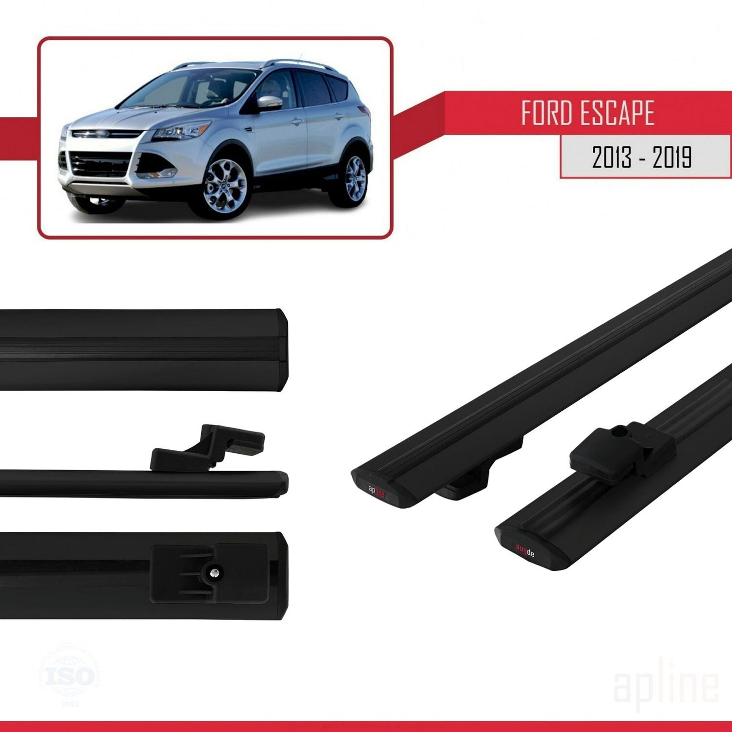 Compatibile con Ford Escape 3 2013-2019 modello BASIC Barre portatutto per auto Portapacchi in alluminio nero 2 barre
