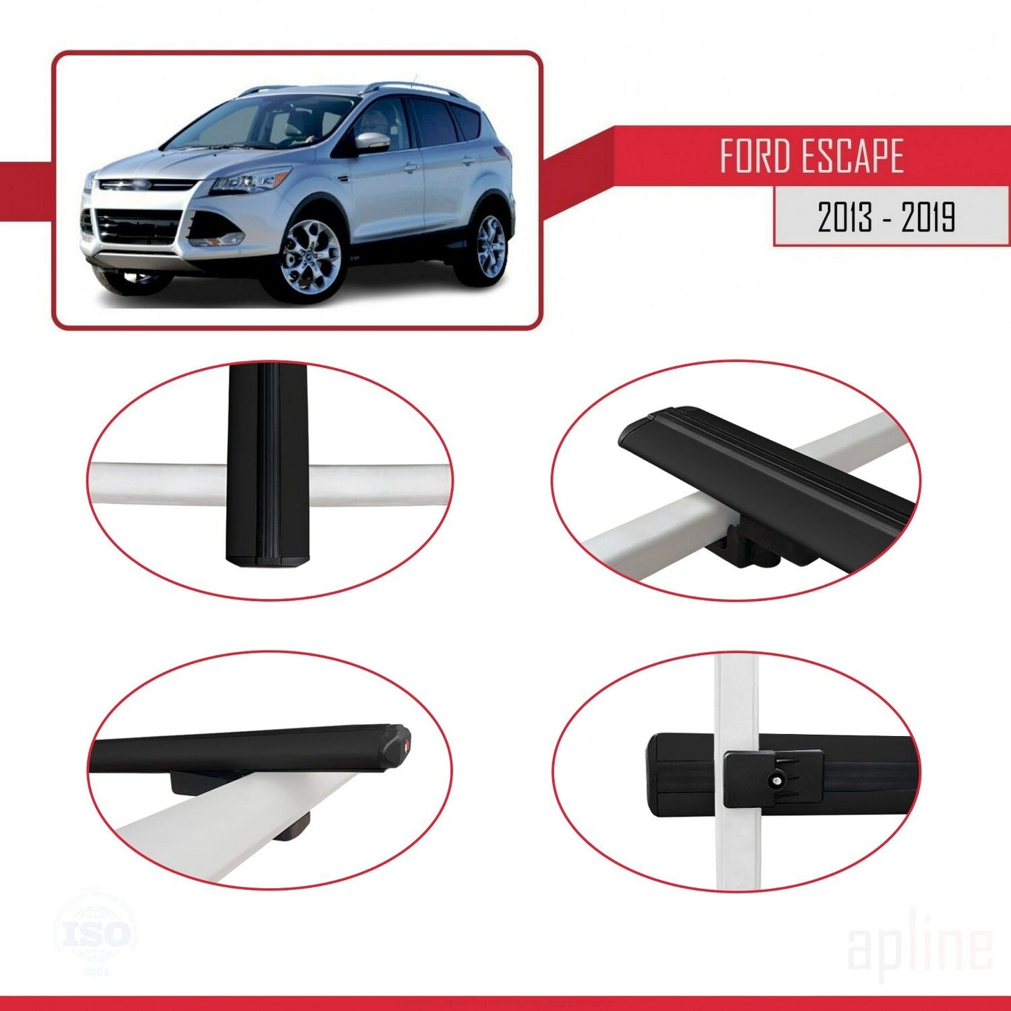 Compatibile con Ford Escape 3 2013-2019 modello BASIC Barre portatutto per auto Portapacchi in alluminio nero 2 barre
