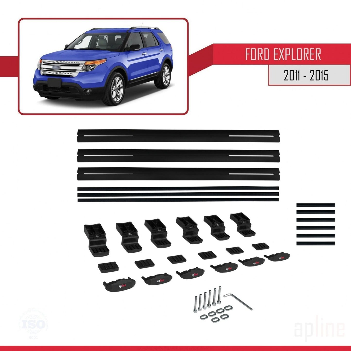 Compatibile con Ford Explorer 5 (U502) Pre-Facelift 2011-2015 Modello BASIC Barre portatutto per auto Portapacchi in alluminio nero 3 barre