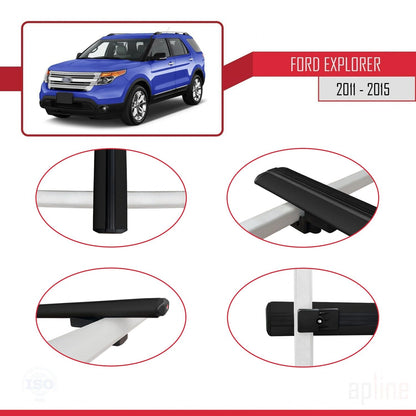 Compatibile con Ford Explorer 5 (U502) Pre-Facelift 2011-2015 Modello BASIC Barre portatutto per auto Portapacchi in alluminio nero 3 barre