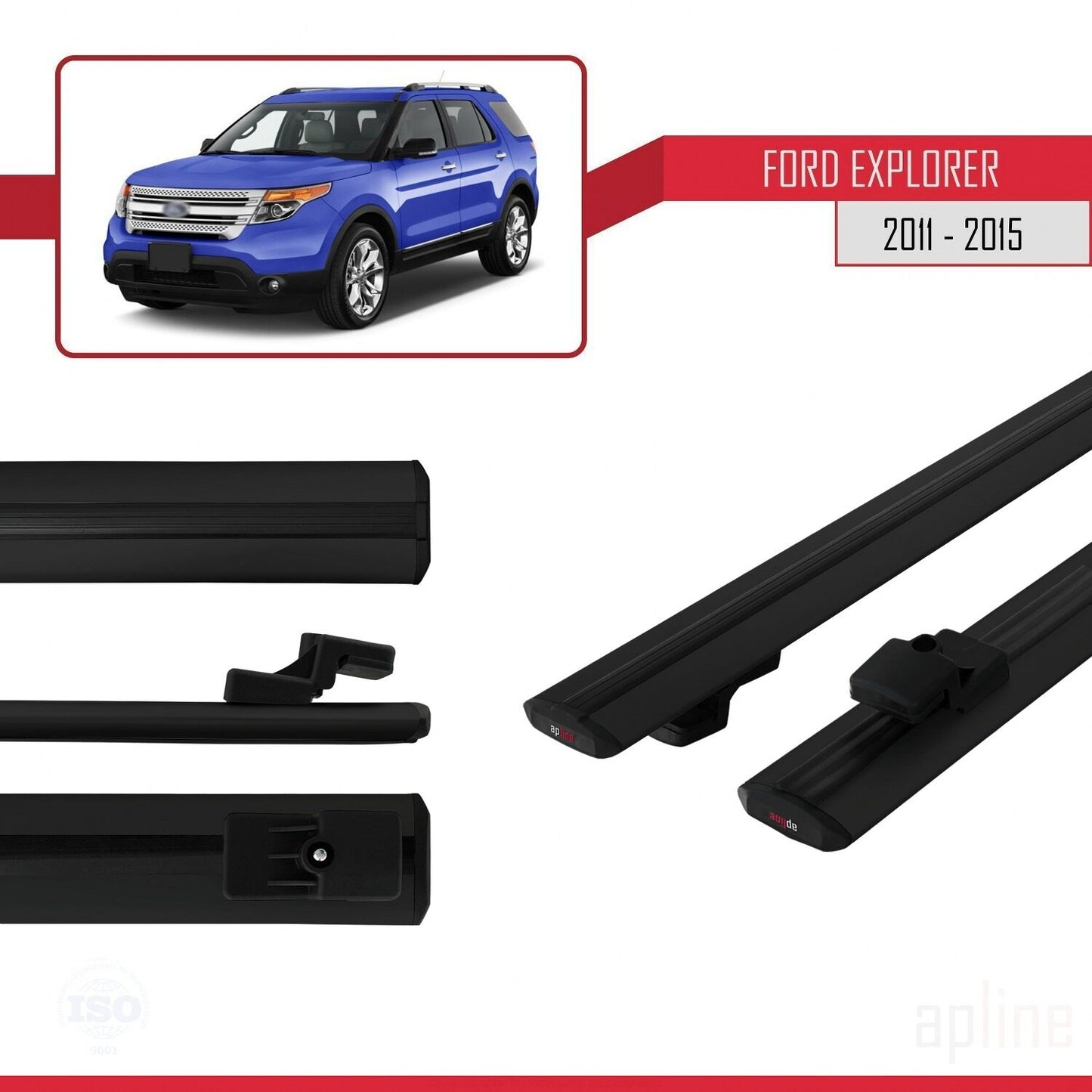 Compatibile con Ford Explorer 5 (U502) Pre-Facelift 2011-2015 Modello BASIC Barre portatutto per auto Portapacchi in alluminio nero 2 barre