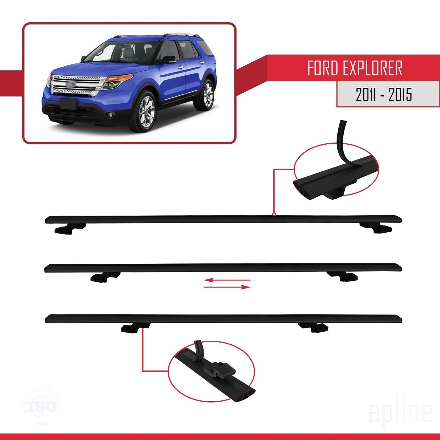 Compatibile con Ford Explorer 5 (U502) Pre-Facelift 2011-2015 Modello BASIC Barre portatutto per auto Portapacchi in alluminio nero 2 barre