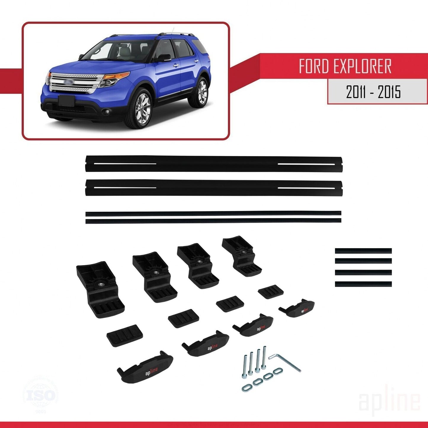 Compatibile con Ford Explorer 5 (U502) Pre-Facelift 2011-2015 Modello BASIC Barre portatutto per auto Portapacchi in alluminio nero 2 barre