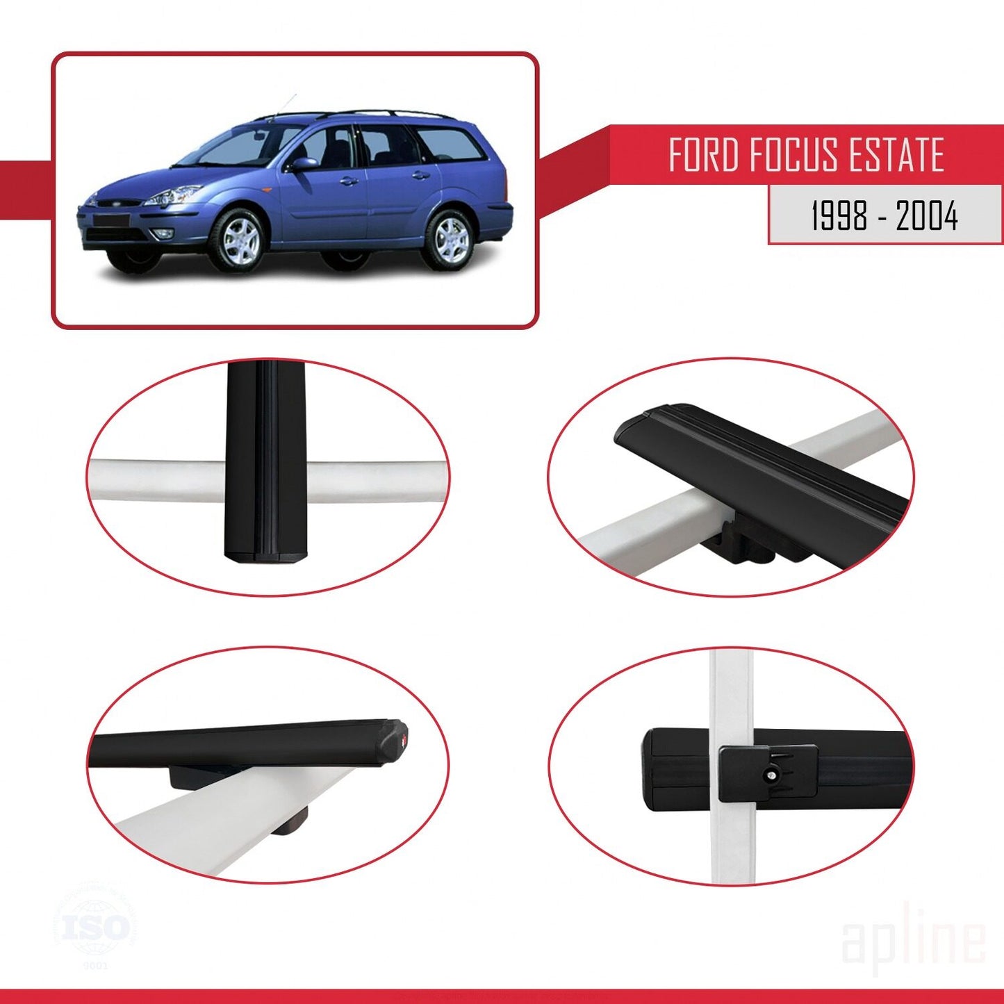 Compatibile con Ford Focus (C170) Station Wagon 1998-2004 modello BASIC Barre portatutto per auto Portapacchi in alluminio nero 2 barre